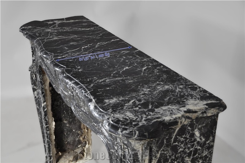 Antique Louis Xv Style Pompadour Fireplace Made Out Of Black Marquina Marble