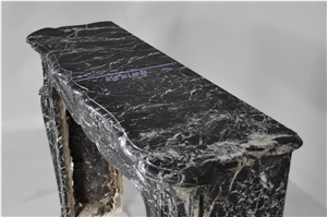 Antique Louis Xv Style Pompadour Fireplace Made Out Of Black Marquina Marble