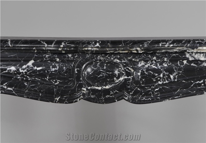 Antique Louis Xv Style Pompadour Fireplace Made Out Of Black Marquina Marble