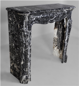 Antique Louis Xv Style Pompadour Fireplace Made Out Of Black Marquina Marble