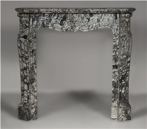 Small Antique Louis Xv Style Three Shells Fireplace Made Out Of Bleu Fleuri Marble