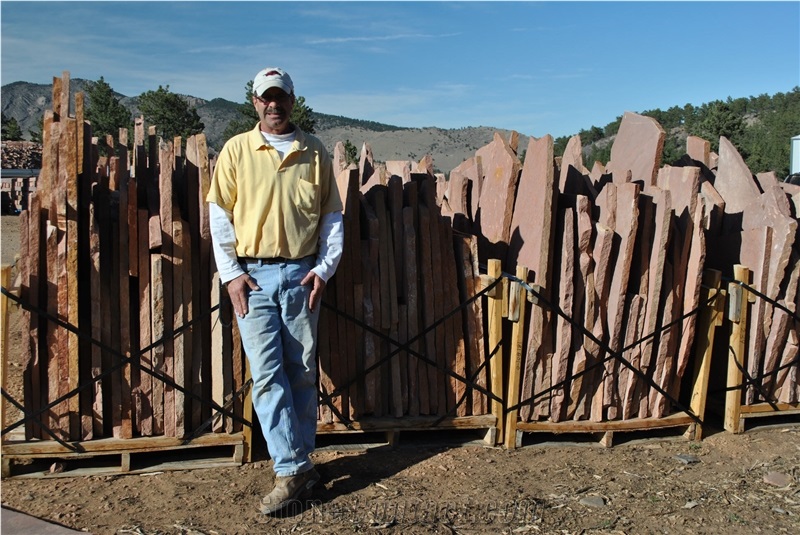 Lyons Red Sandstone Random Flagstone, Traditional Stacked Pallet Of Flagstone for Landscaping