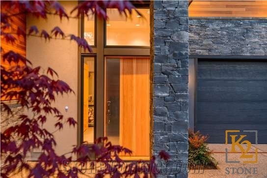 Black Pearl Slate Ledgestone Wall Thin Veneer, Ocean Pearl Stone Grey Slate Cultured Stone