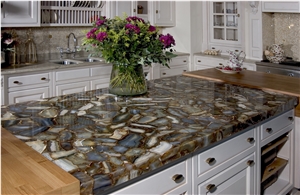Blue Agate Semiprecious Stone Kitchen Top