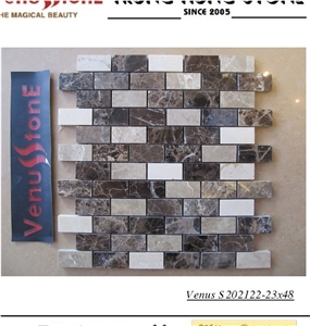 Crema Marfil + Dark + Light Emperador Marble 23*48 Multicolor Polished Marble Mosaic Tiles