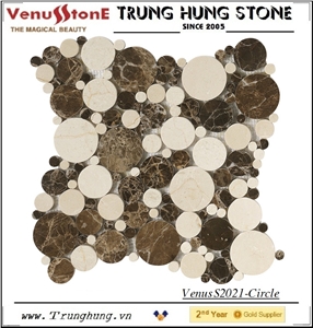 Crema Marfil Marble + Dark Emperador Marble Multicolor Circle Marble Mosaic Tiles