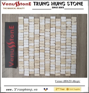 Milky White Marble+Crema Marfil Marble Mosaic with Magic Design
