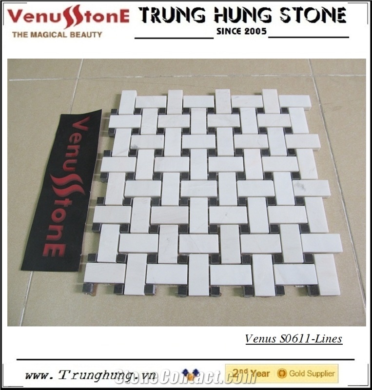Polished White Marble Basket Weave Mosaic Tiles