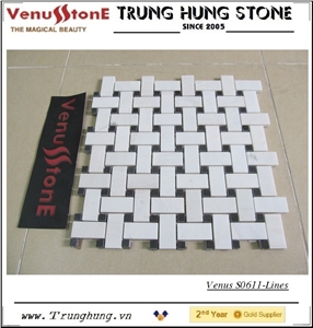 Polished White Marble Basket Weave Mosaic Tiles