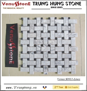 Polished White Marble Basket Weave Mosaic Tiles