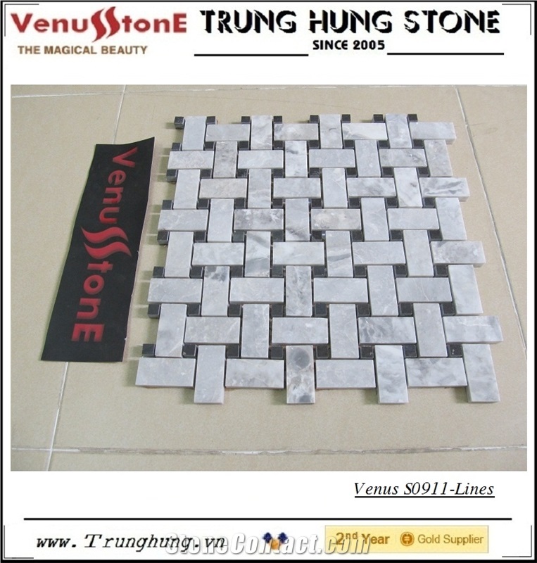 Polished White Marble Basket Weave Mosaic Tiles