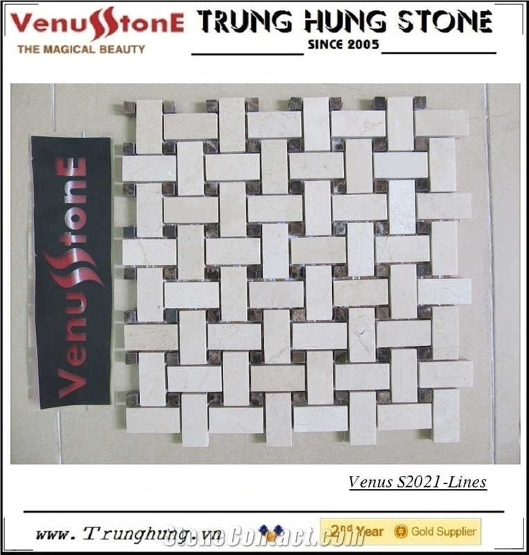 Polished White Marble Basket Weave Mosaic Tiles