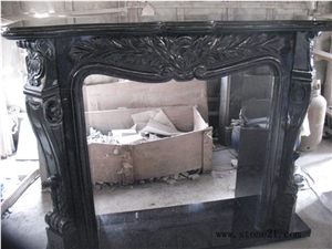China Polished Black Granite Fireplace Mantel