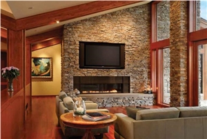 Moose Mountain Stacked Stone Thin Veneer Fireplace Surround