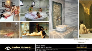 Equator Marmara Marble in Turkish Bath-Hammam Design, White Marble Bath Design