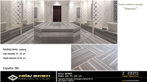 Equator Marmara Marble in Turkish Bath-Hammam Design, White Marble Bath Design