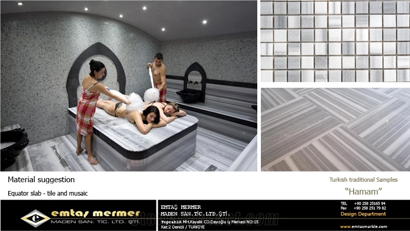 Equator Marmara Marble in Turkish Bath-Hammam Design, White Marble Bath Design
