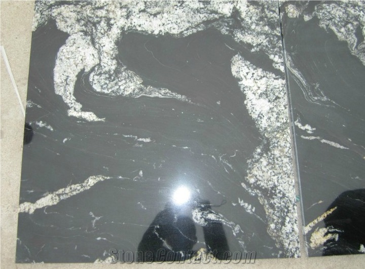 Athens Black Granite Polished Slabs, China Cosmos Black Granite Tiles for Garden Exterior Floor Paving