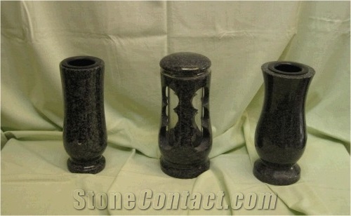 Impala Black Granite Monumental Vase and Lantern