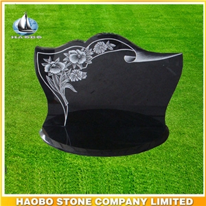 Black Granite Memorial Plaque with White Line Engraving, Shanxi Black Granite Monument & Tombstone