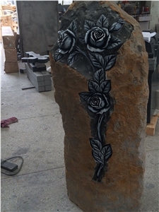 China Natural Stone Black Basalt Hand Carved Rose Flower Carvings Usa Cemetery Monuments Directly from Factory