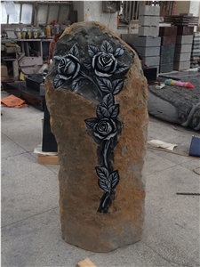 China Natural Stone Black Basalt Hand Carved Rose Flower Carvings Usa Cemetery Monuments Directly from Factory