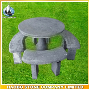 Dark Grey Table Set with Benches, G654 Black Granite Bench & Table