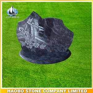 Granite Memorial in White Etching, Bahama Blue Granite Monument & Tombstone