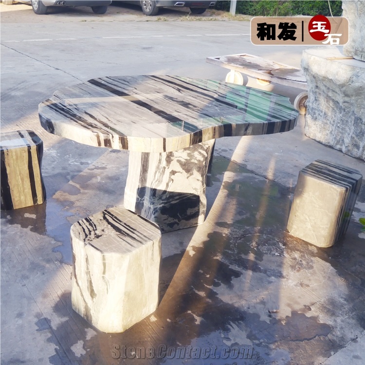 Black and White Nine Dragon Jade Marble Nature Table Sets