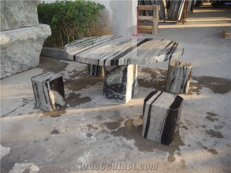Black and White Nine Dragon Jade Marble Nature Table Sets