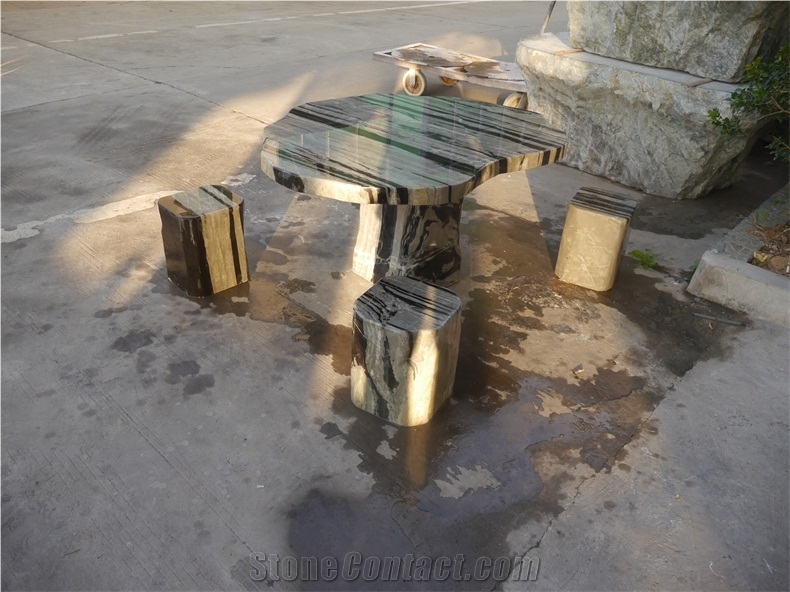 Black and White Nine Dragon Jade Marble Nature Table Sets