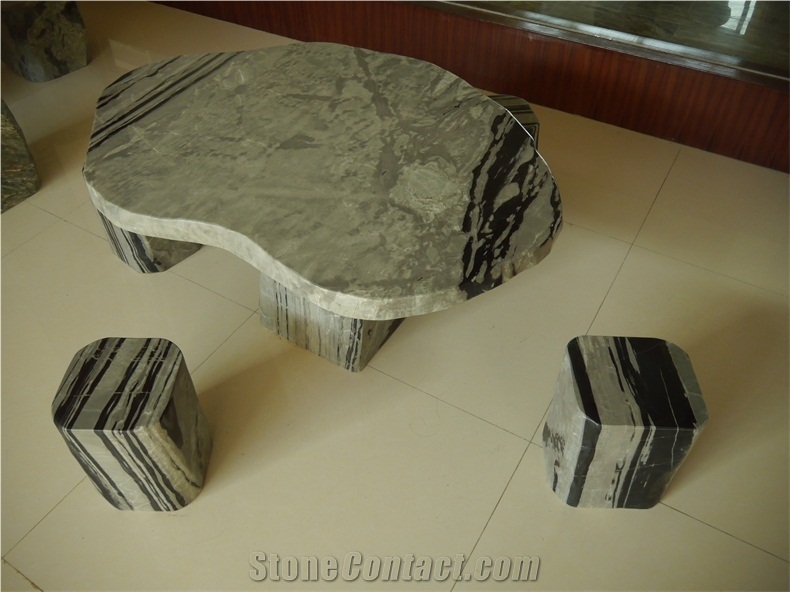 Garden Natural Table, Green Onyx Bench & Table
