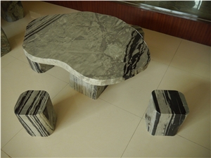 Garden Natural Table, Green Onyx Bench & Table