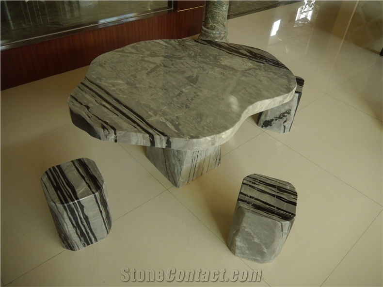 Garden Natural Table, Green Onyx Bench & Table