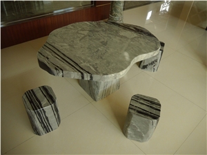 Garden Natural Table, Green Onyx Bench & Table