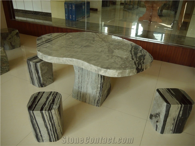 Garden Natural Table, Green Onyx Bench & Table
