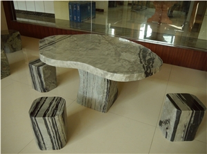 Garden Natural Table, Green Onyx Bench & Table
