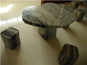 Garden Natural Table, Green Onyx Bench & Table