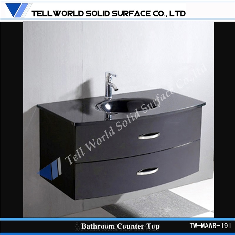 Tw Acrylic Solid Surface Black Cabinets Design Washing Basin