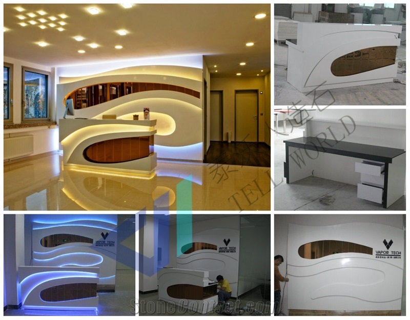 White Artificial Marble Solid Surface Reception Desk and Led Lighting