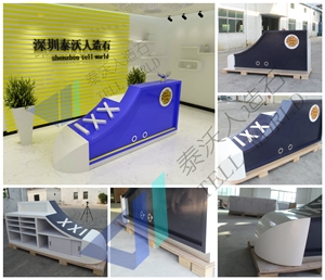 White Artificial Marble Solid Surface Reception Desk and Led Lighting