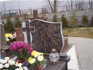 Brown Granite Design Headstone with Cross Design