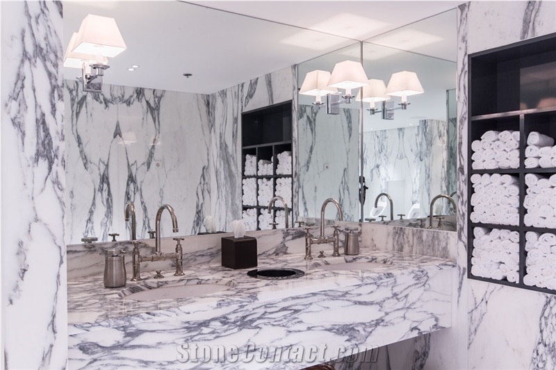 Arabescato Cervaiole Marble Hotel Bathroom Project
