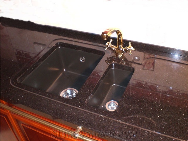 Black Galaxy Granite Kitchen Countertop 3/4" Half Bullnose, Black Granite Kitchen Worktops