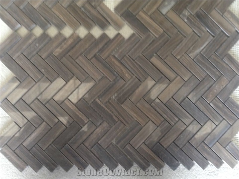 Antique Brown Marble/Obama Brown Wood Marble Polished Linear Strips Mosaic Tiles for Walling
