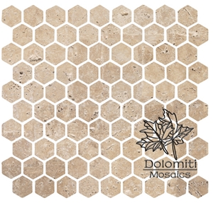 1x1 Beige Tumbled Travertine Hexagon Mosaic Tile