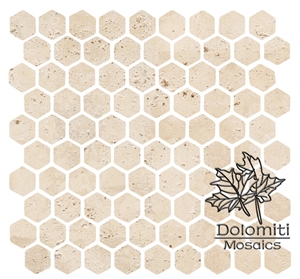 1x1 Beige Tumbled Travertine Hexagon Mosaic Tile