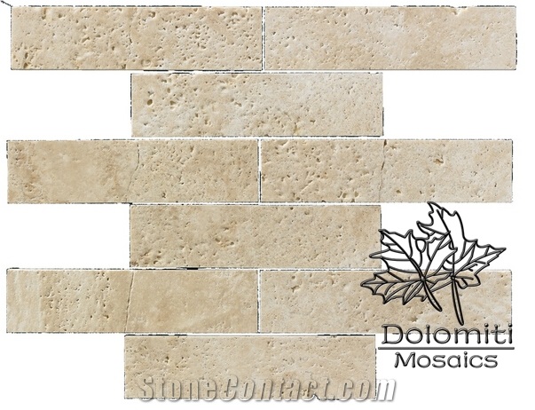2x6 Subway Mosaic Tiles in White Travertine