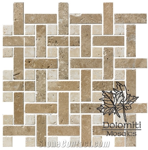 Basketweave Interlocking Marble Mosaic Tiles in 2/3x2" Silver Travertine