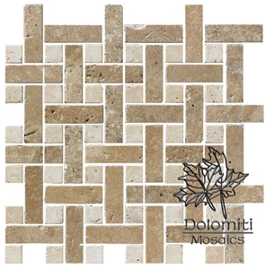 Basketweave Interlocking Marble Mosaic Tiles in 2/3x2" Silver Travertine